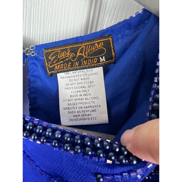 Vintage Blue Silk Full Sequin Formal Event Blouse Top Medium Short Sleeve - Picture 2 of 9